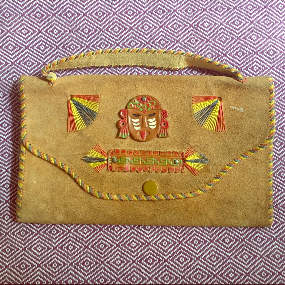 Aztec-design Leather Clutch
